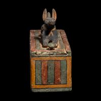 An Egyptian Painted Wood Box with Anubis