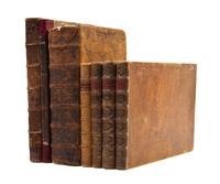 (GENEALOGY) A group of four works pertaining to genealogy, in six vols., together with one other.