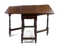 A George I Oak Drop-Leaf Table, Height 28 1/2 x width 42 1/2 inches x depth 16 inches (open).