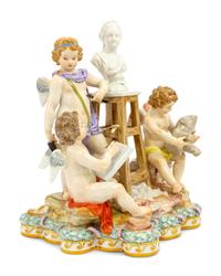 A Meissen Porcelain Figural Group of Cherubic Artists