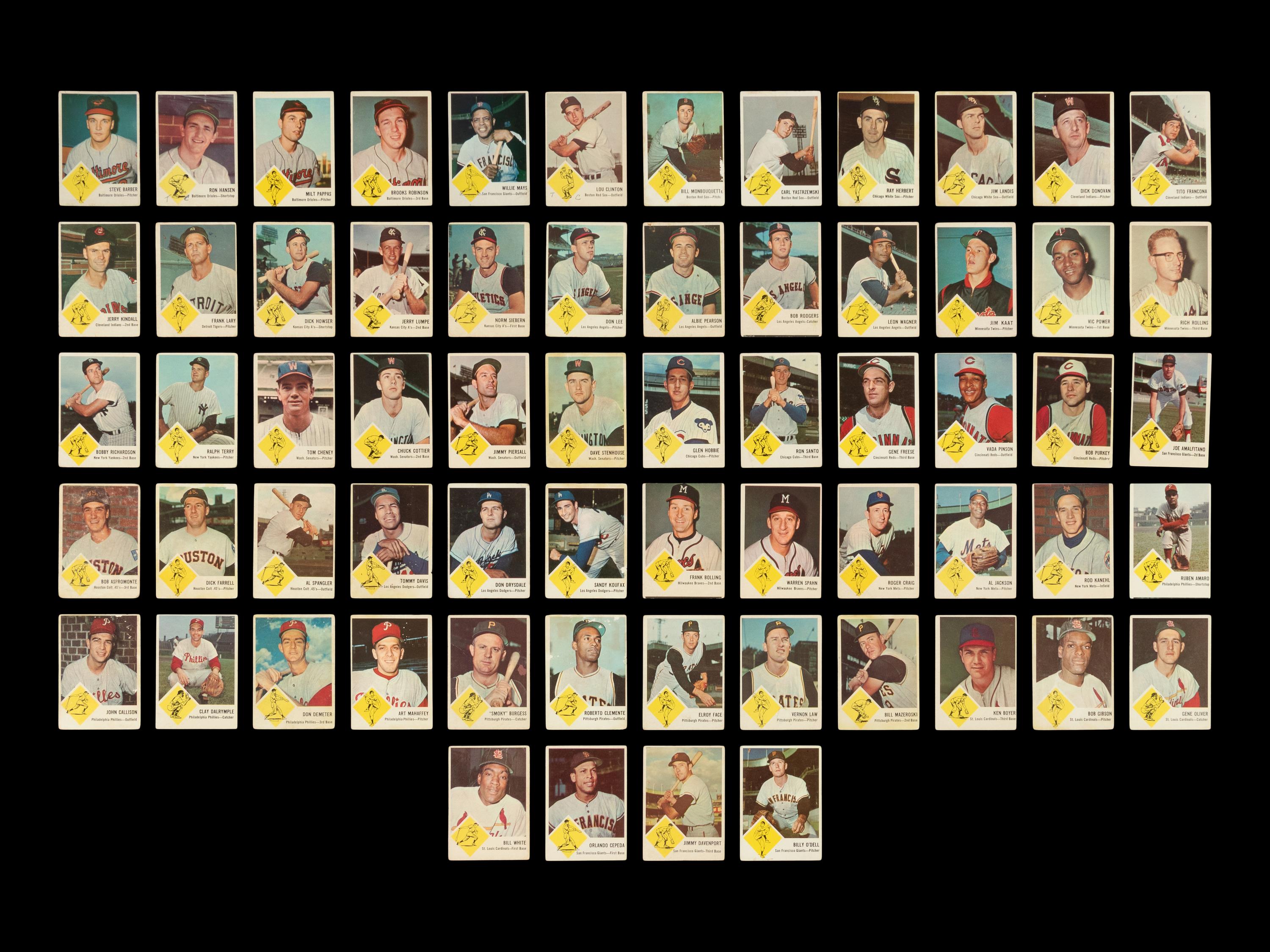 A Near Set of 1963 Fleer Baseball Cards (64/66)