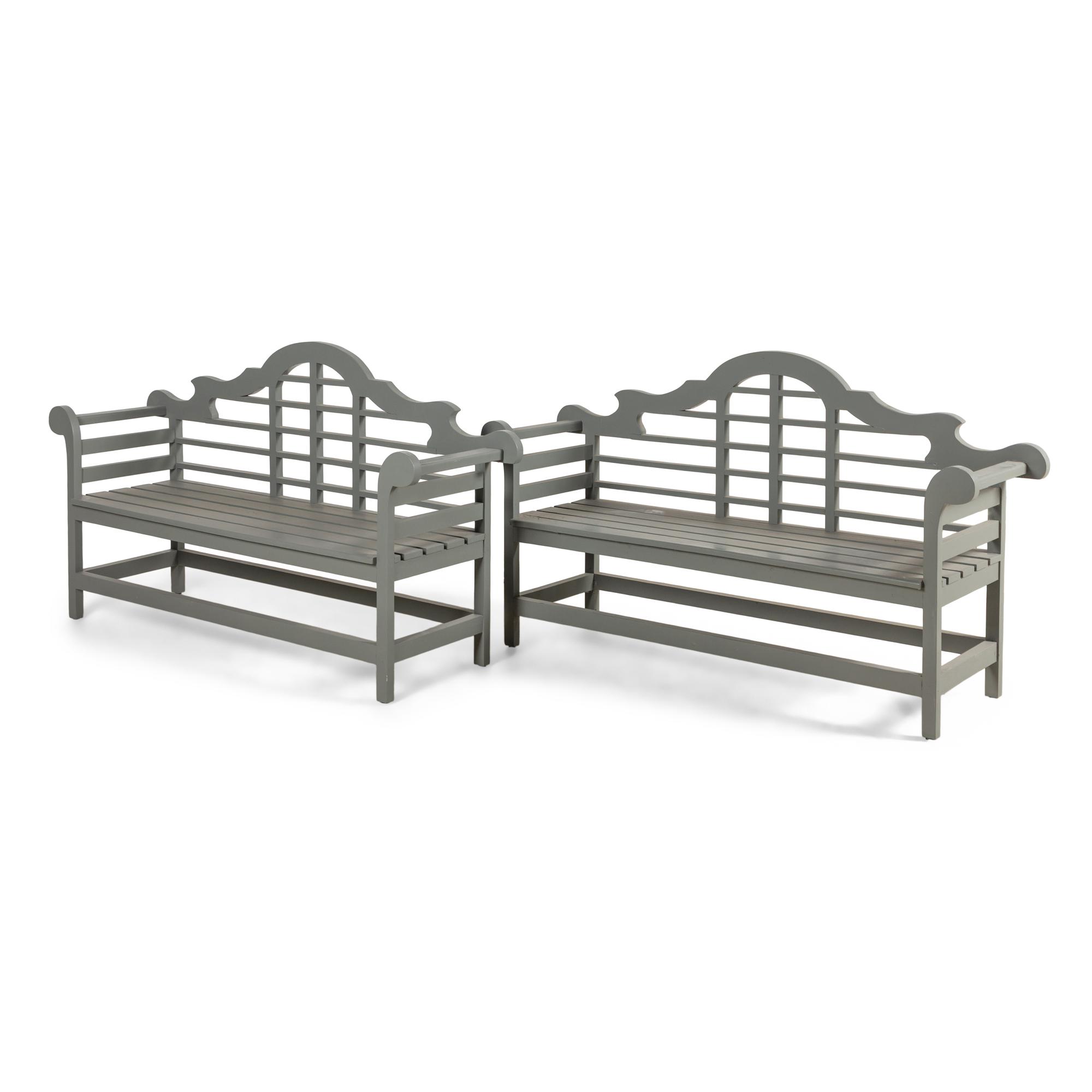 A Pair of Gray Painted Chatsworth Benches