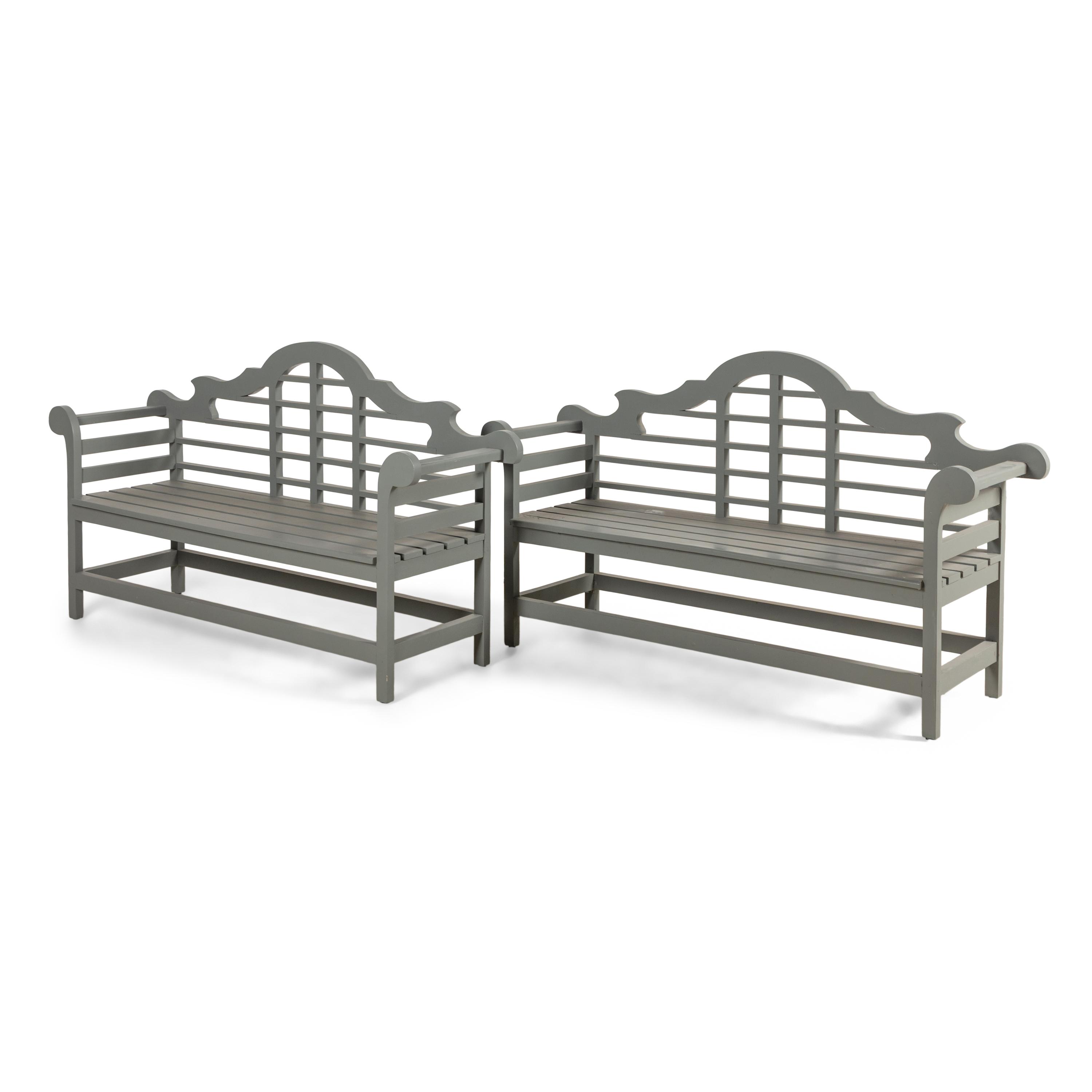 A Pair of Gray Painted Chatsworth Benches