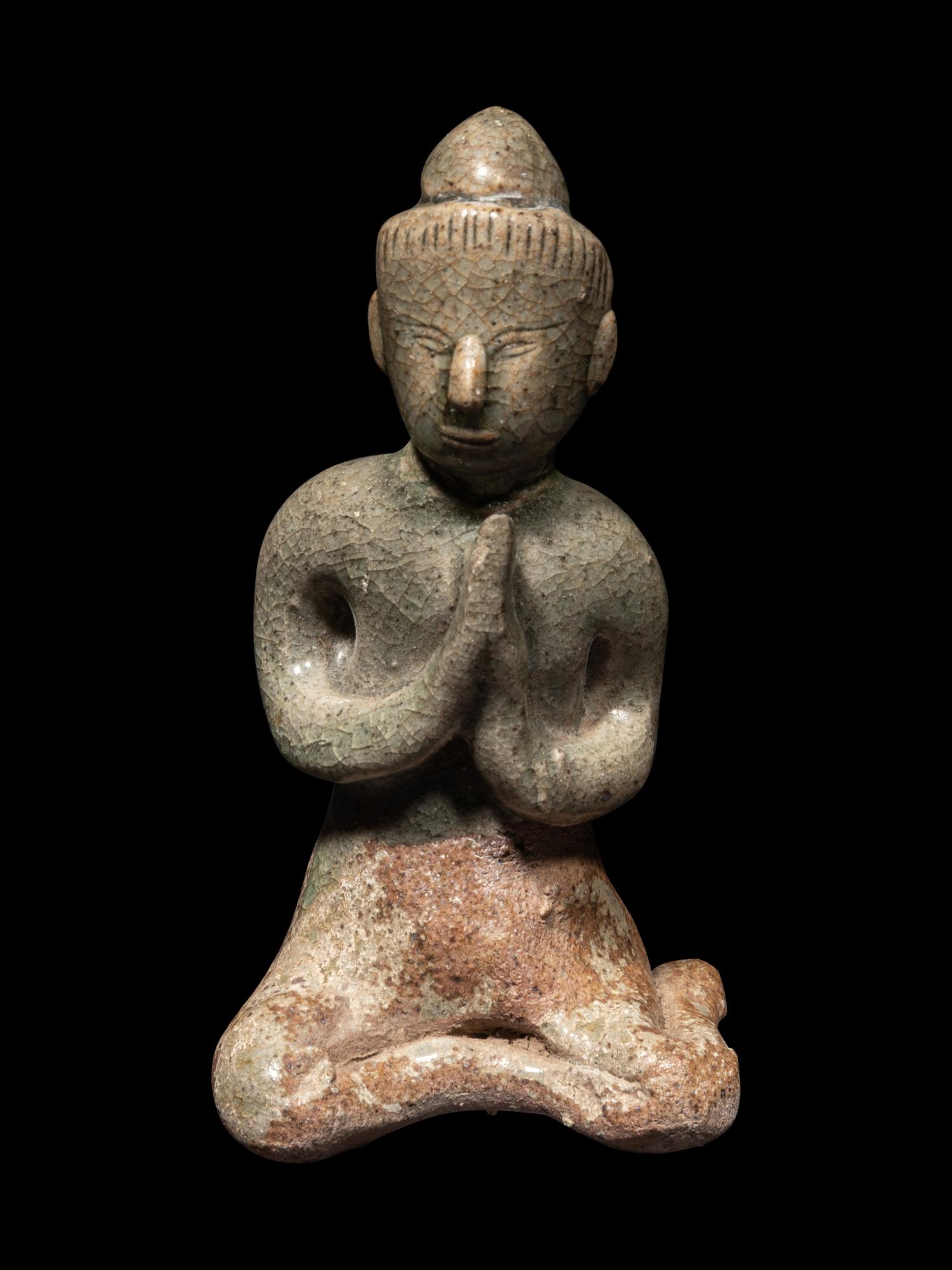 Five Thai Sukhothai Celadon Glazed Pottery Figures