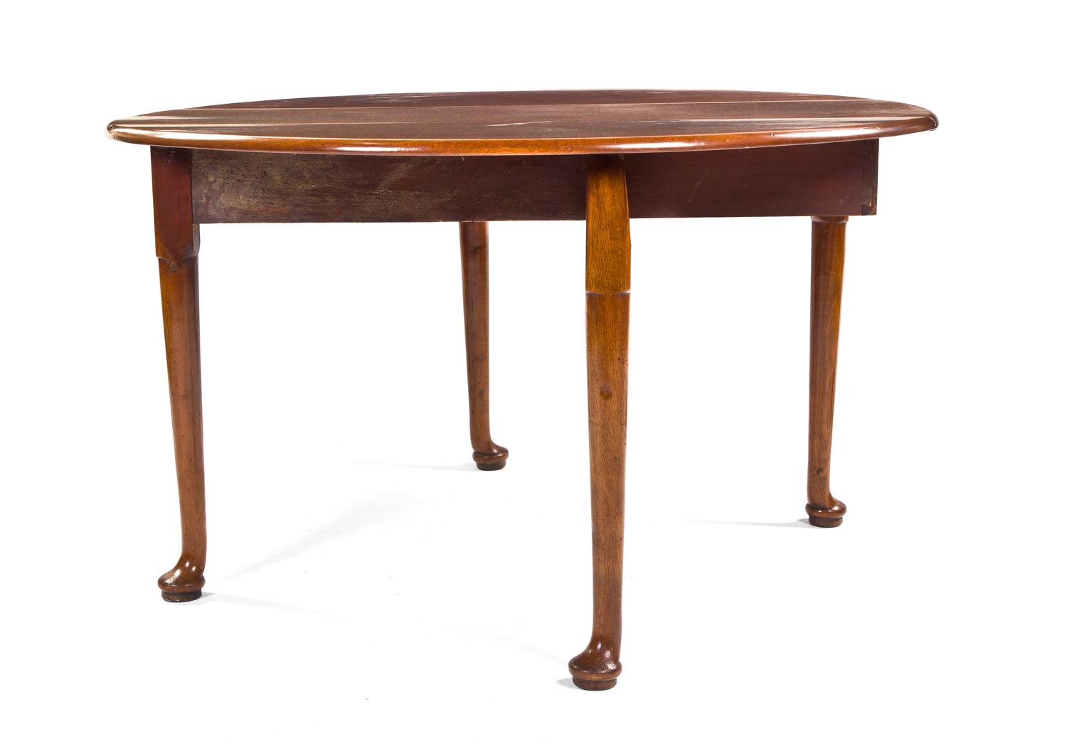 A Queen Anne Style Mahogany Drop-Leaf Table, Height 27 x width 47 1/2 x depth 17 1/2 inches.