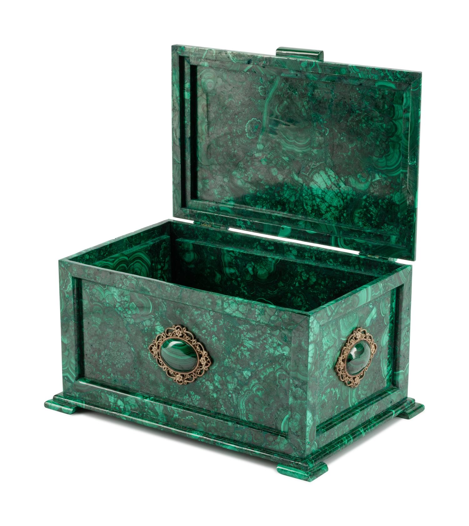 A Continental Malachite Table Casket