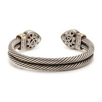 DAVID YURMAN, STERLING SILVER, YELLOW GOLD AND GARNET 'DOUBLE CABLE HEART' CUFF BRACELET