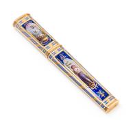 A Continental Gold and Enamel Etui, Circa 1800, the removable cover with elongated octagonal reserves depicting doves in a landscape be