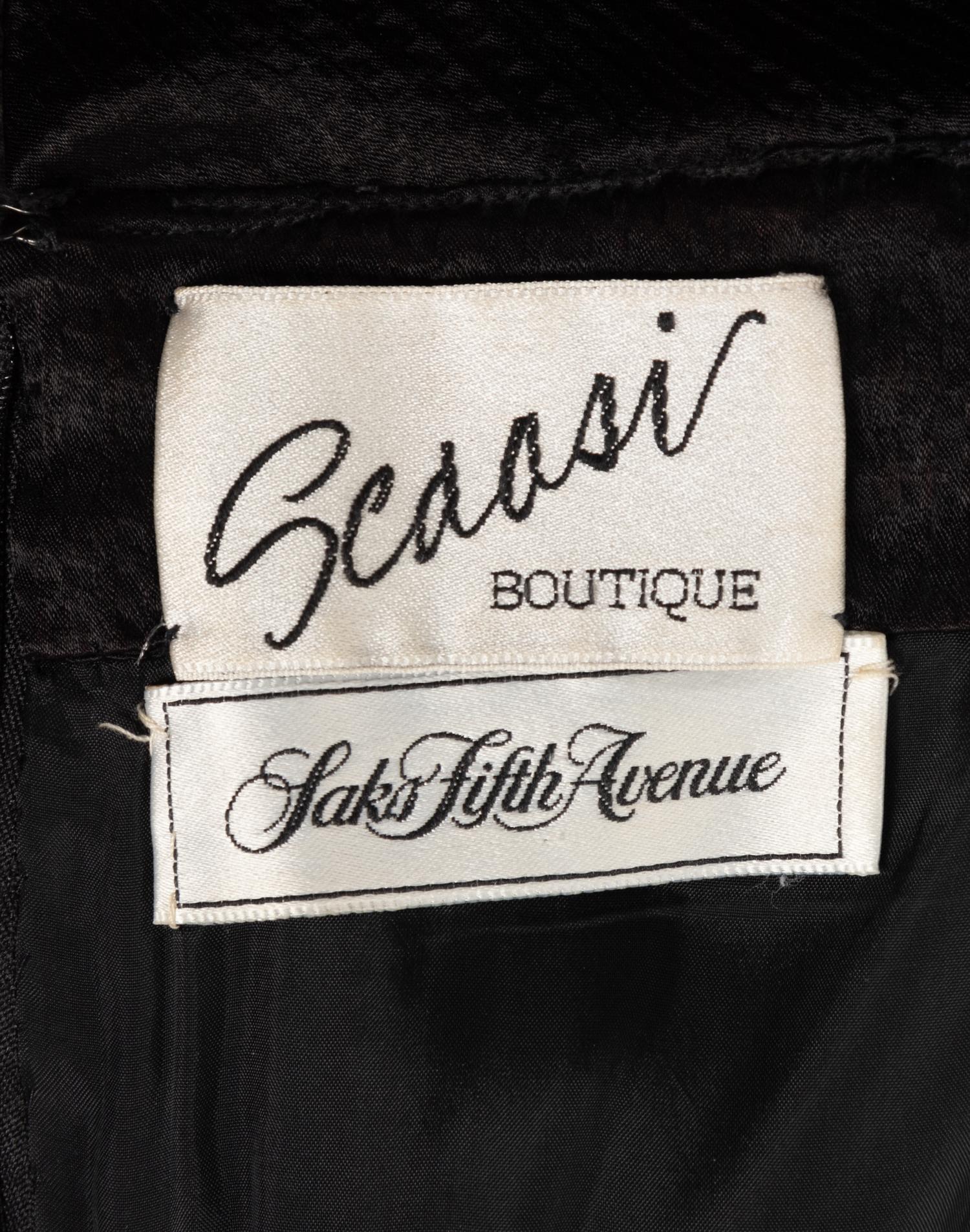 Scaasi Satin Seersucker Evening Dress with Belt, 1980-90s