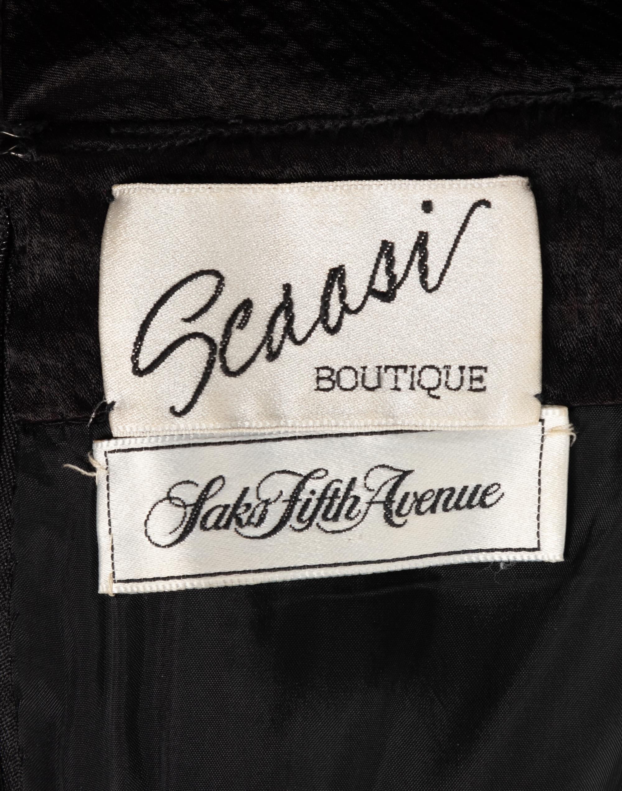 Scaasi Satin Seersucker Evening Dress with Belt, 1980-90s