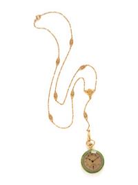 SPAULDING & CO., ANTIQUE, YELLOW GOLD AND ENAMEL PENDANT WATCH AND CHAIN