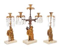 A Victorian Gilt Metal and Marble Three-Piece Garniture