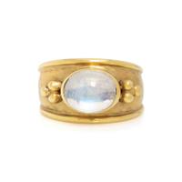 YELLOW GOLD AND MOONSTONE PENDANT/BROOCH AND RING