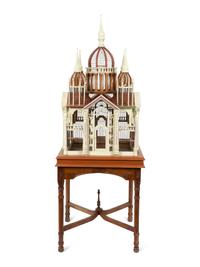 A Painted Architectural Bird House on Stand — CIRCA 1930