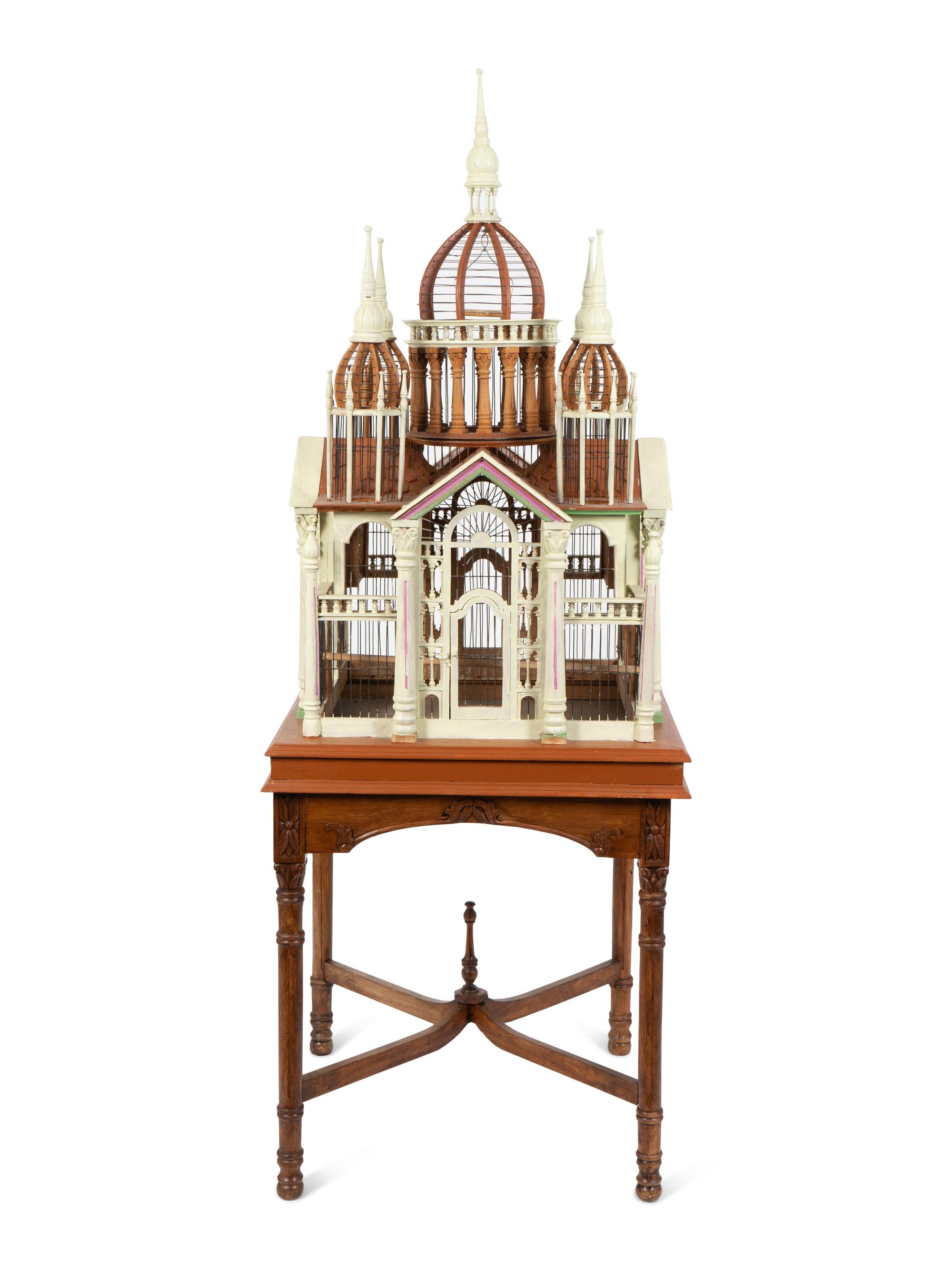 A Painted Architectural Bird House on Stand — CIRCA 1930