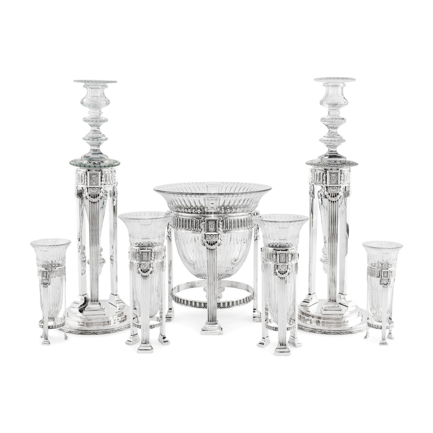 An Impressive American Silver and Cut-Glass Table Garniture