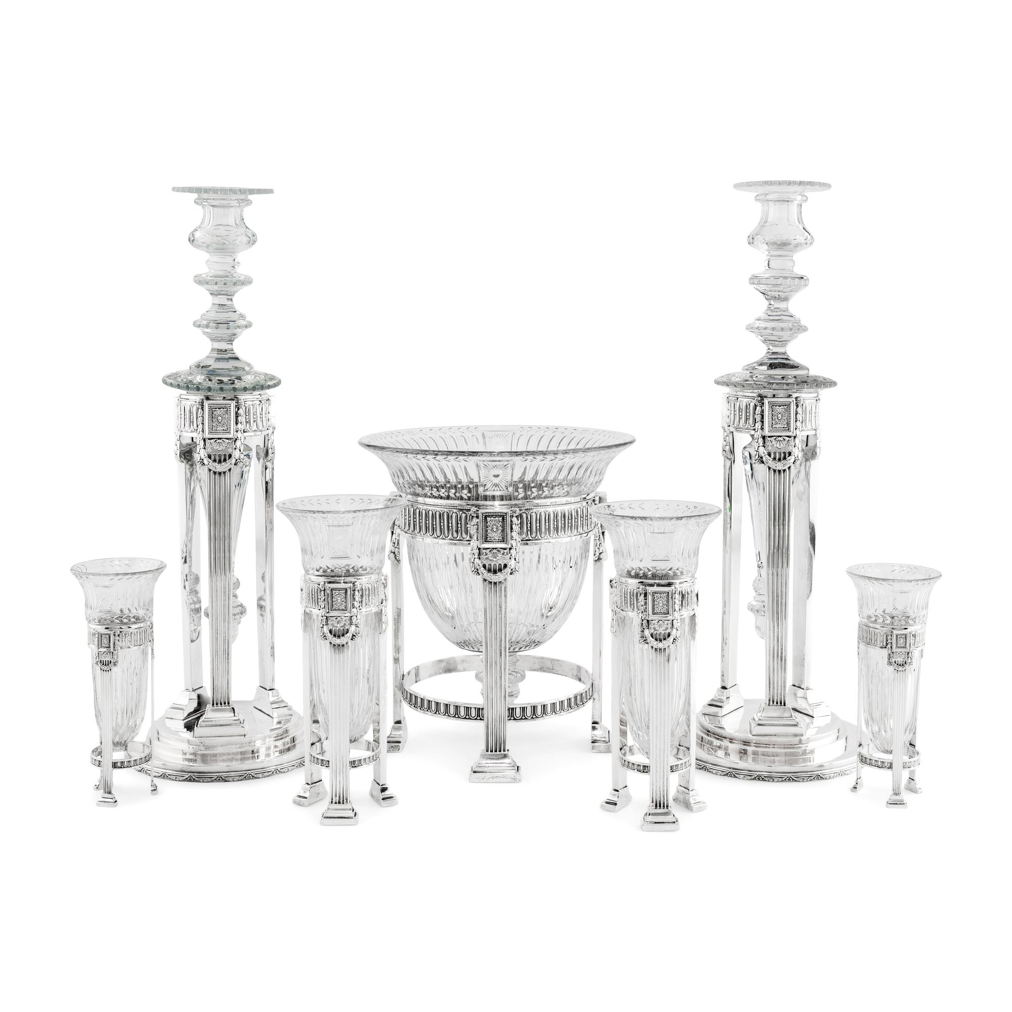 An Impressive American Silver and Cut-Glass Table Garniture
