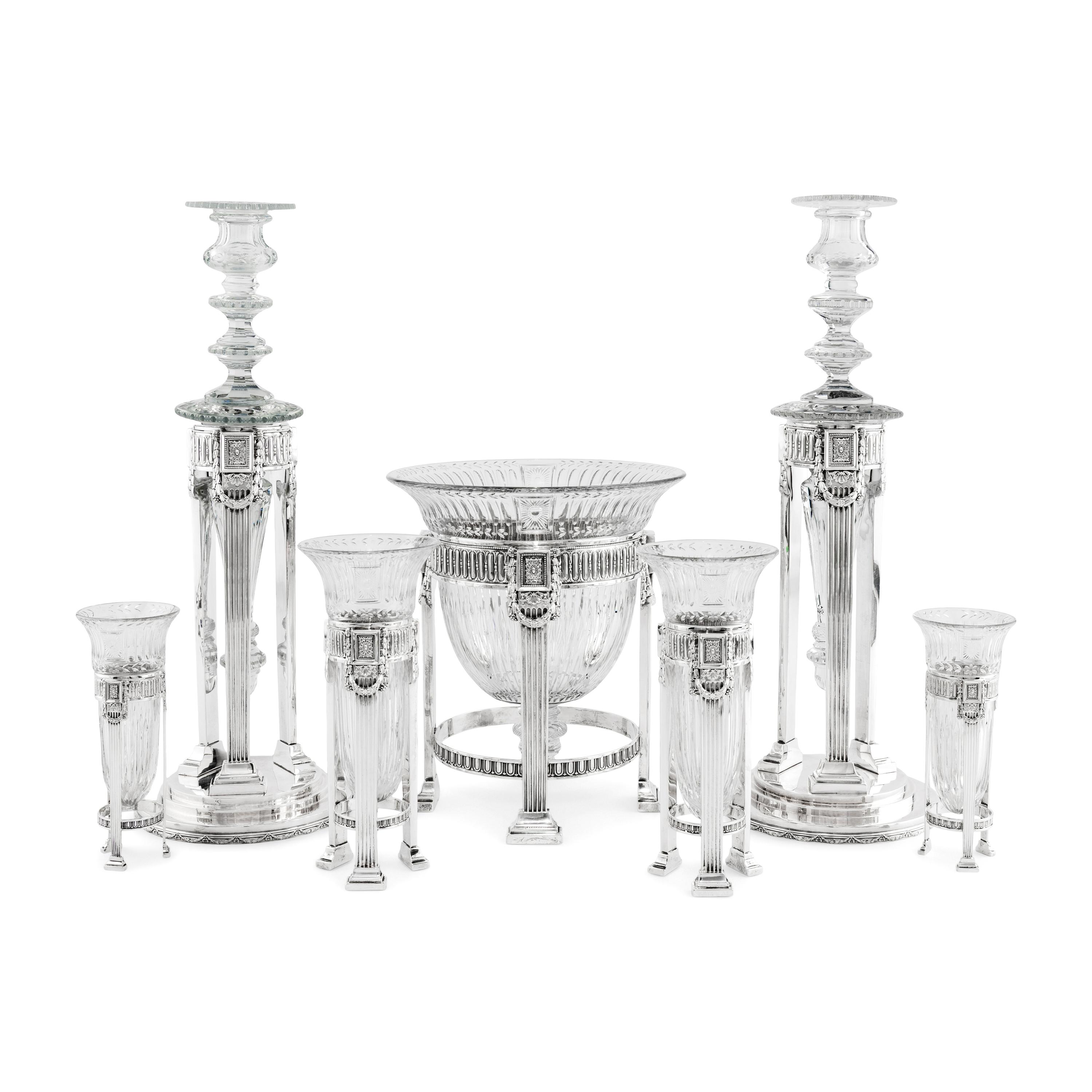 An Impressive American Silver and Cut-Glass Table Garniture