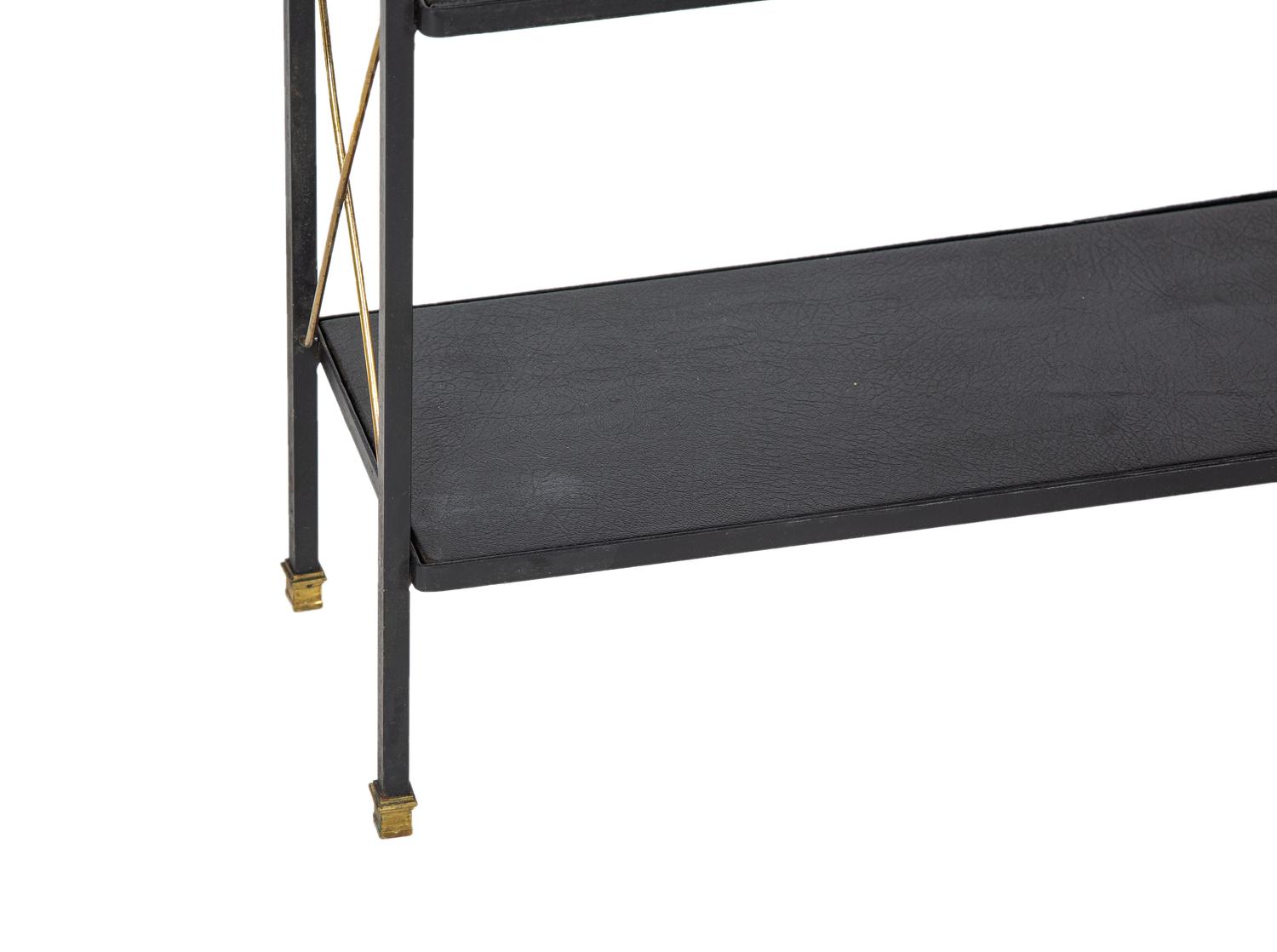 A Pair of Modern Painted Tole, Brass and Vinyl Etageres — 20th Century