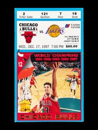 A Group of Four Important December 17, 1997 Chicago Bulls vs. Los Angeles Lakers Tickets from Michael Jordan vs Kobe Bryant Duel (Jordan 36 Points - Kobe 33 Points),