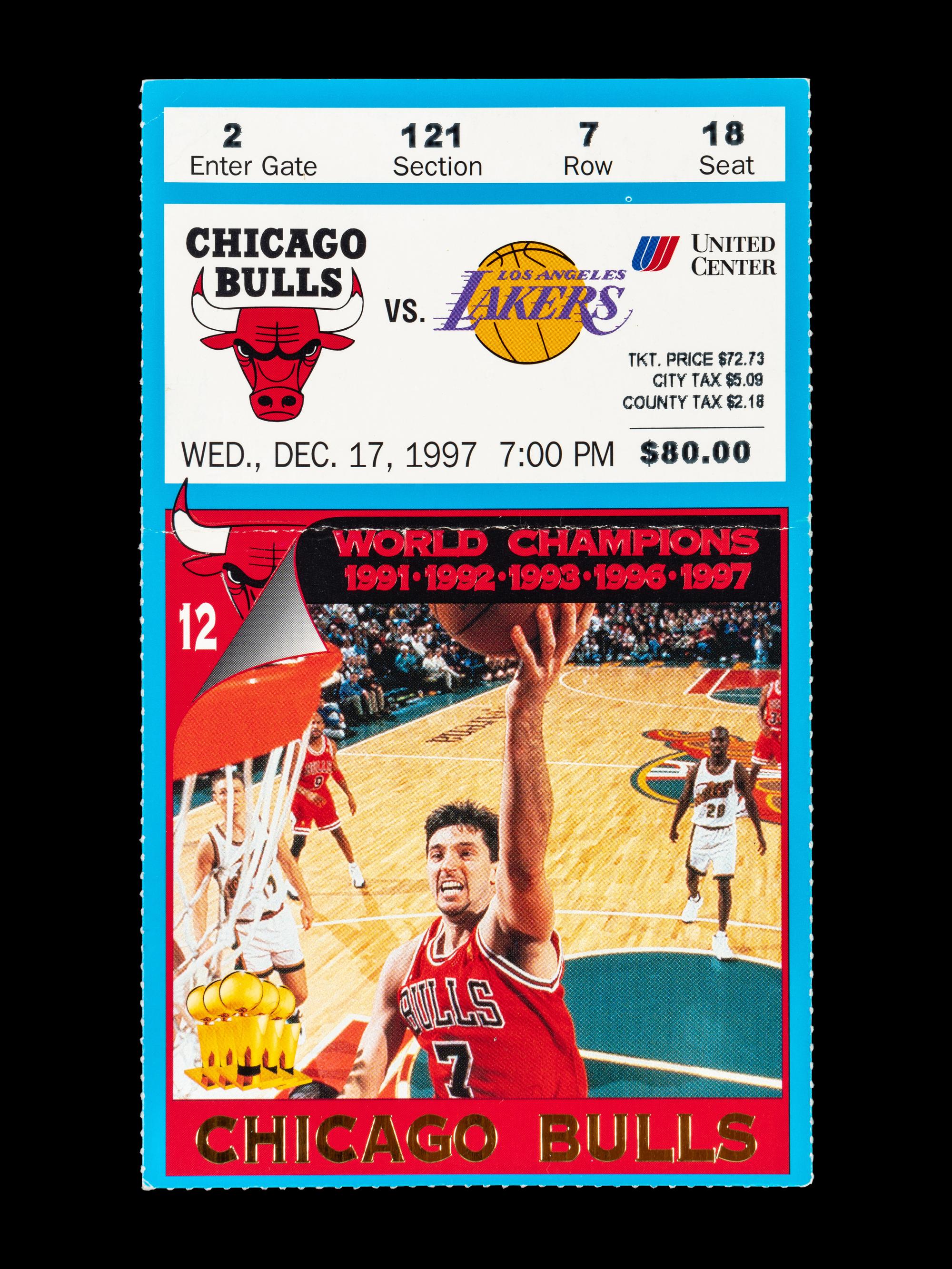 A Group of Four Important December 17, 1997 Chicago Bulls vs. Los Angeles Lakers Tickets from Michael Jordan vs Kobe Bryant Duel (Jordan 36 Points - Kobe 33 Points),