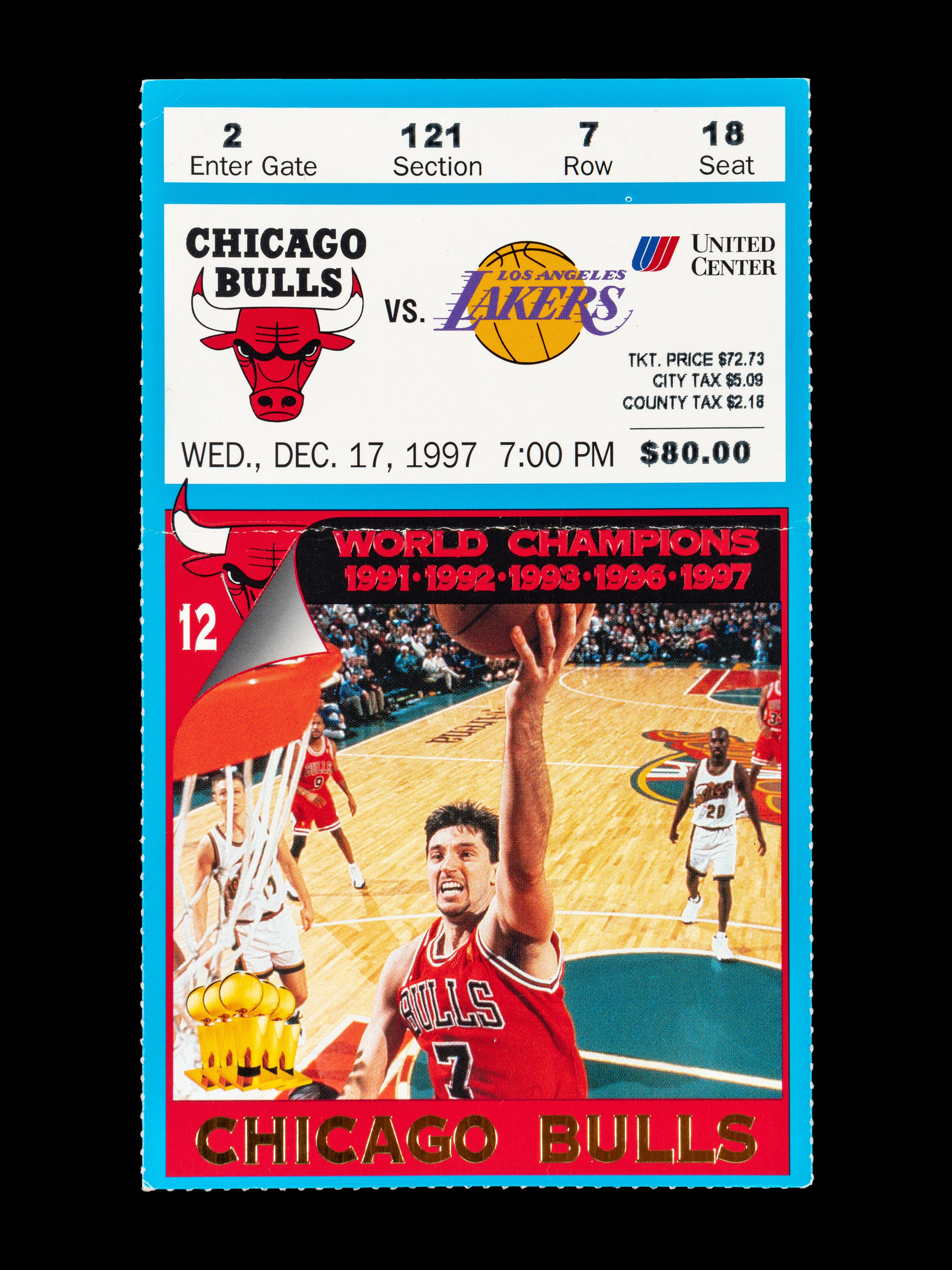 A Group of Four Important December 17, 1997 Chicago Bulls vs. Los Angeles Lakers Tickets from Michael Jordan vs Kobe Bryant Duel (Jordan 36 Points - Kobe 33 Points),