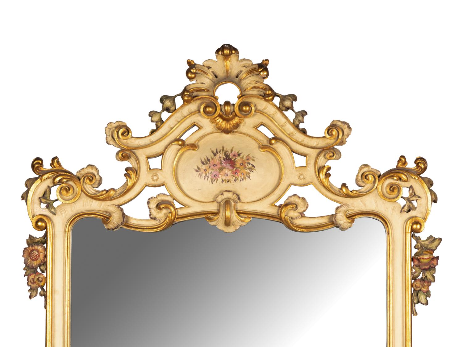 A Large Italian Painted and Parcel Gilt Mirror