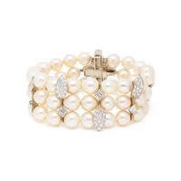 CULTURED PEARL, EMERALD, AND DIAMOND BRACELET
