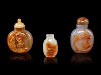 Three Chinese Carved Agate Snuff Bottles