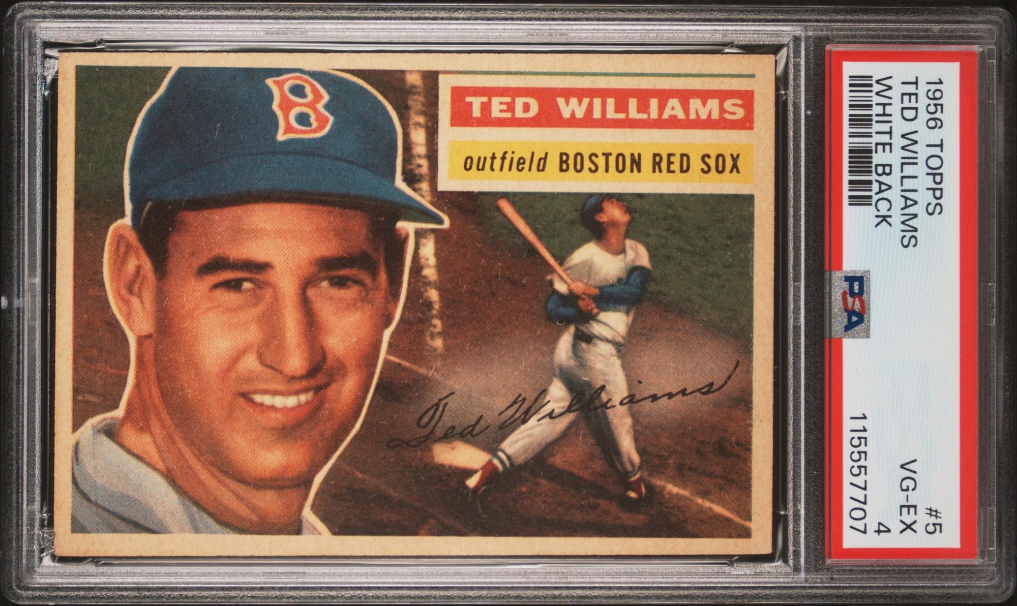 A 1956 Topps Ted Williams Baseball Card White Back No. 5 (PSA 4 VG-EX) from The Collection of David Eisenhower