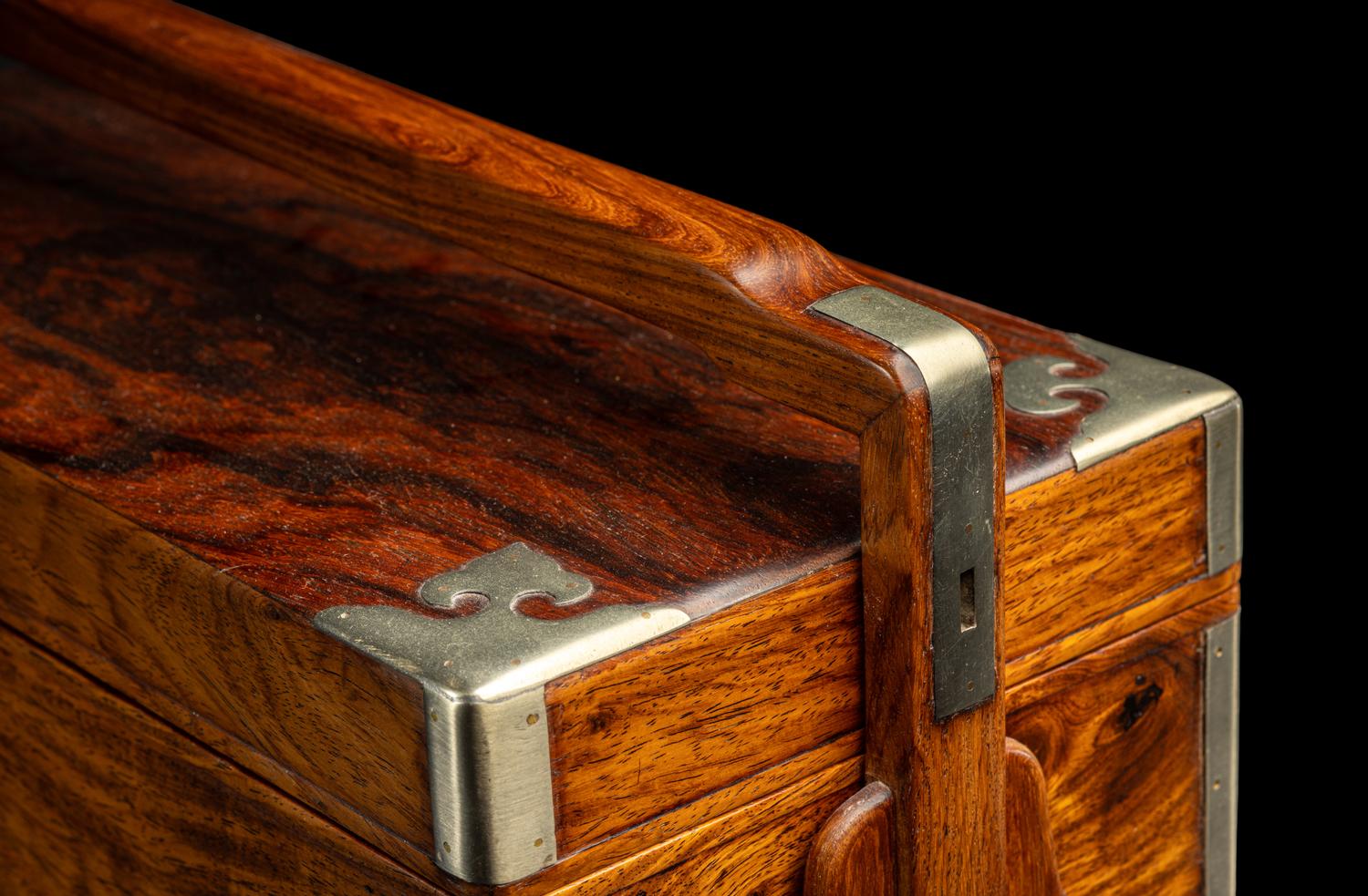 A Chinese Huanghuali Two-Tier Picnic Box, Tihe, 黃花梨兩幢提盒