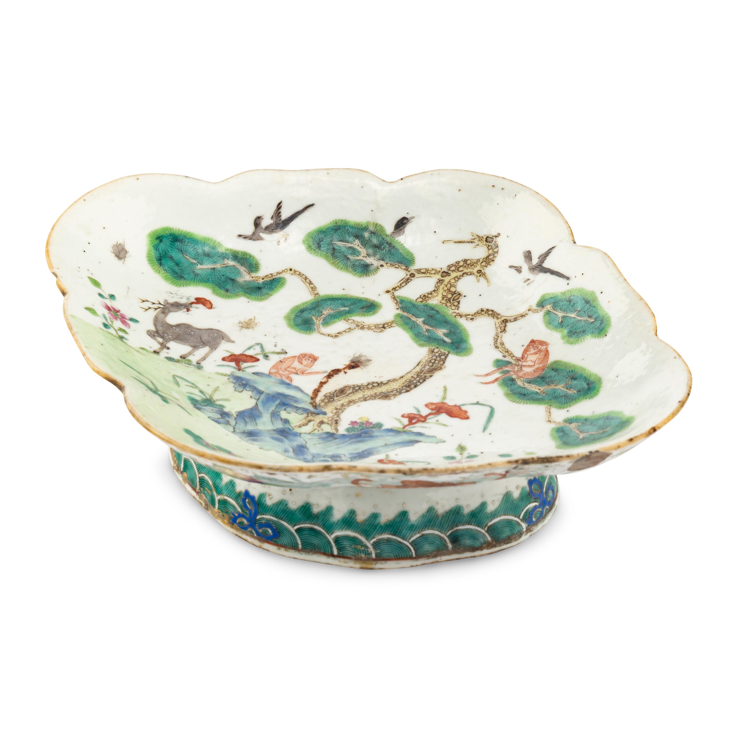 A Chinese Famille Rose Porcelain Quatrefoil Offering Dish