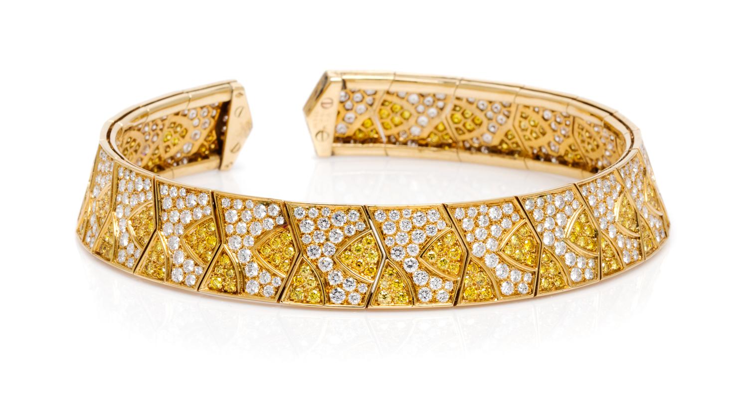 An 18 Karat Yellow Gold, Colored Diamond and Diamond Flexible Collar Necklace, Van Cleef & Arpels, 63.80 dwts.