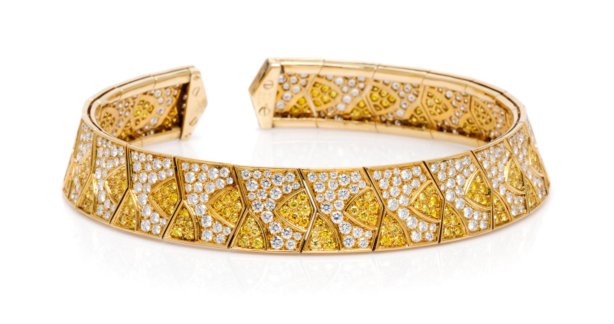 An 18 Karat Yellow Gold, Colored Diamond and Diamond Flexible Collar Necklace, Van Cleef & Arpels, 63.80 dwts.