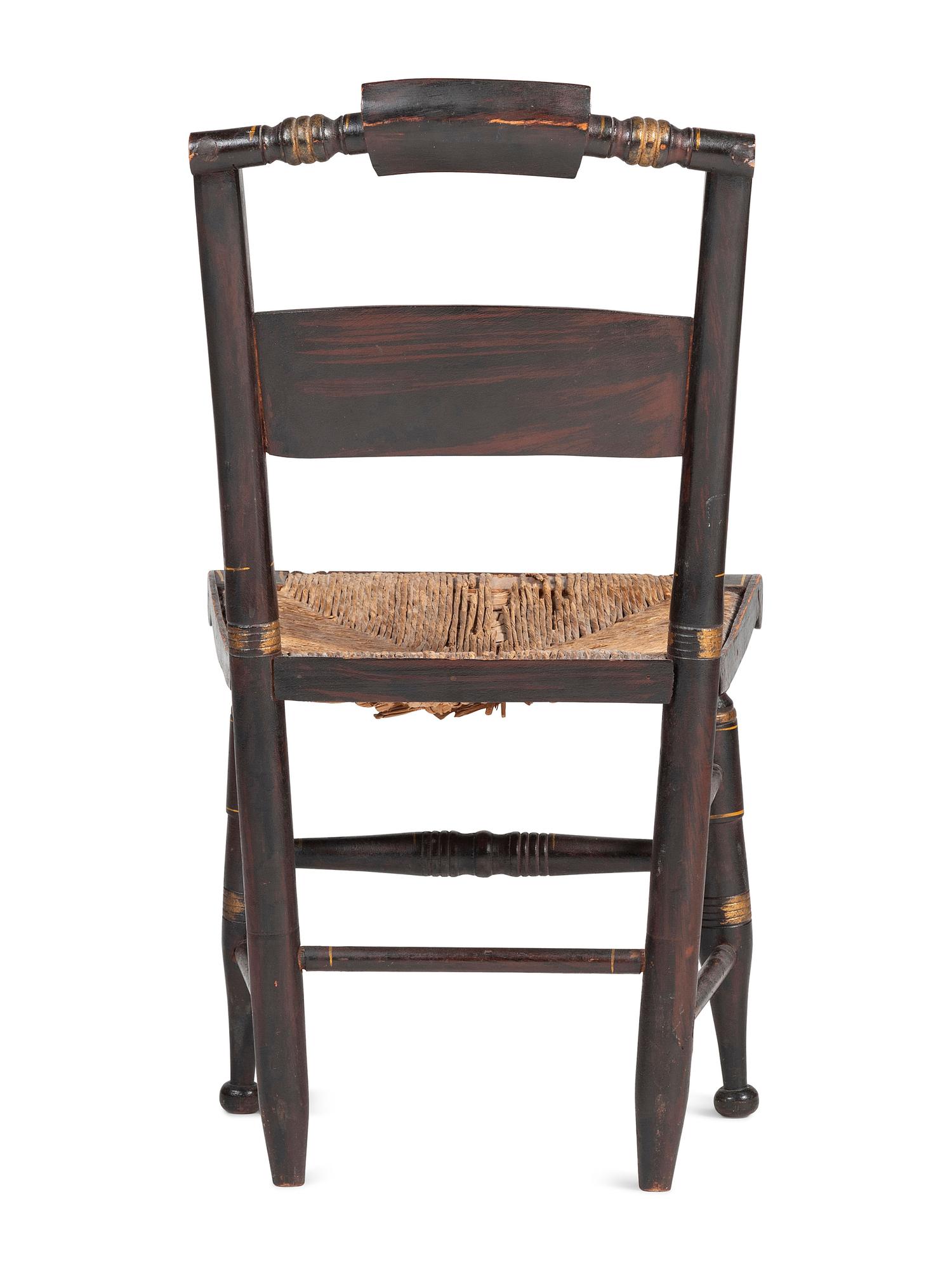 A Classical Grain Paint and Gilt Stencil-Decorated Fancy Child's Hitchcock Rush-Seat Side Chair