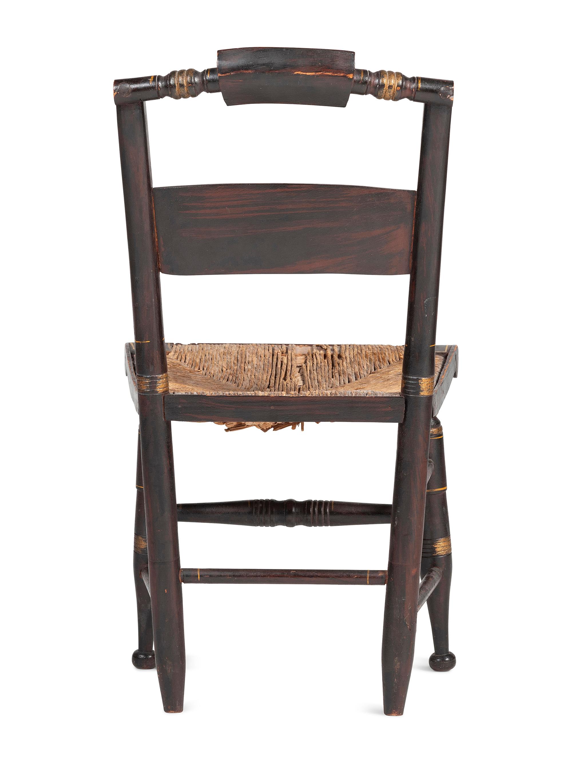 A Classical Grain Paint and Gilt Stencil-Decorated Fancy Child's Hitchcock Rush-Seat Side Chair
