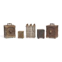A Group of Five Safe-Form Cast-Iron Banks