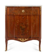 A Louis XV Style Marquetry Marble-Top Cabinet