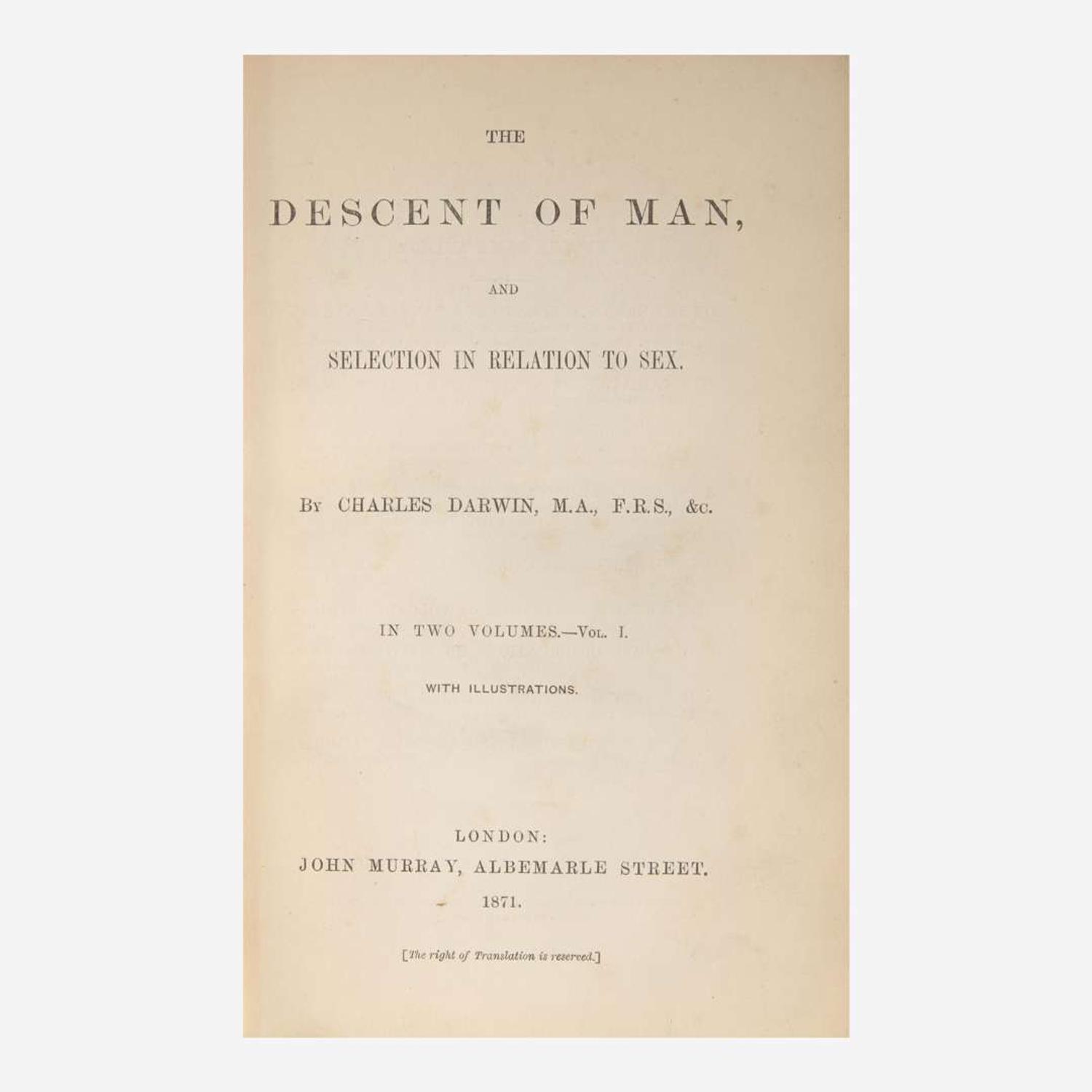 [Science, Medicine & Mathematics] Darwin, Charles The Descent of Man, and Selection in Relation to Sex