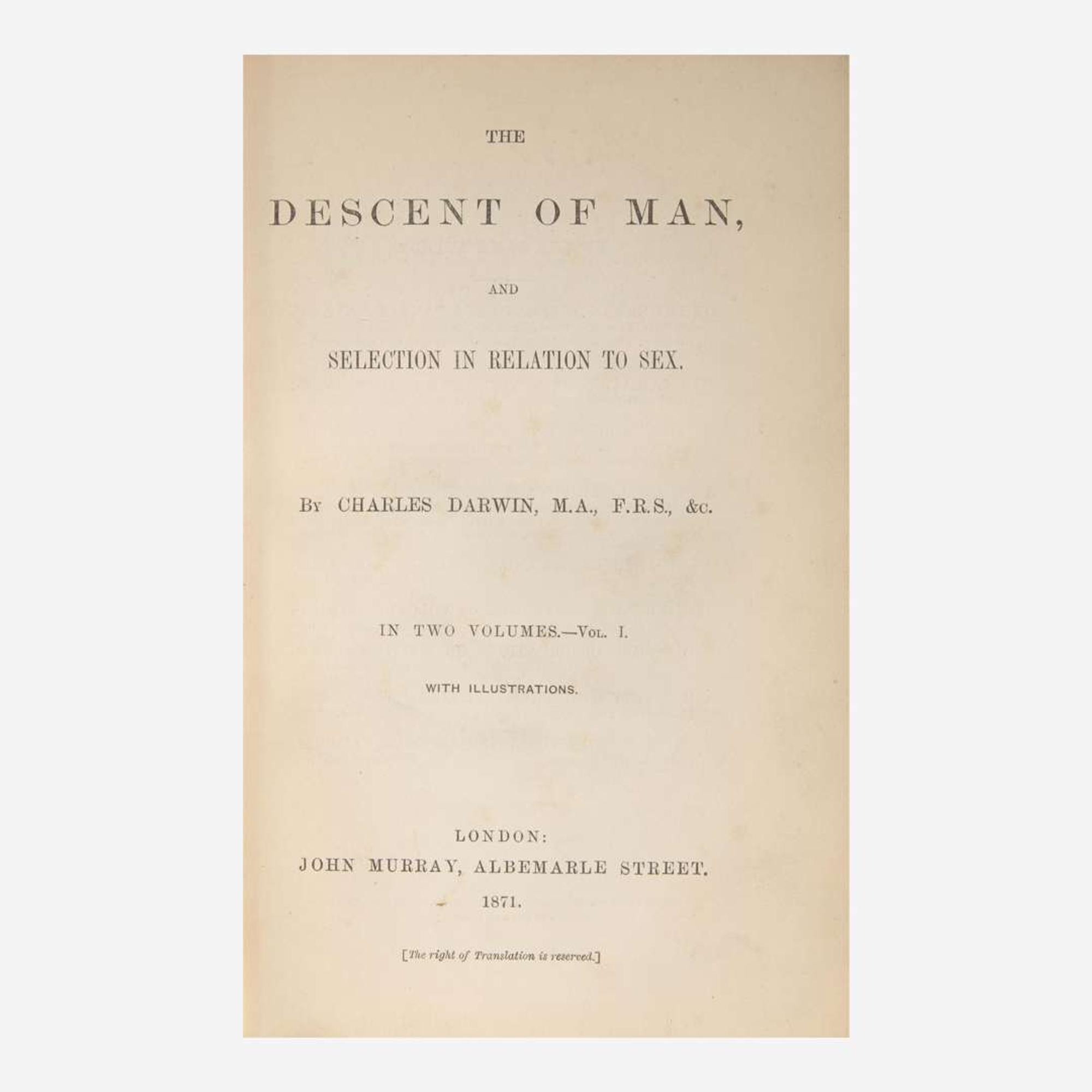 [Science, Medicine & Mathematics] Darwin, Charles The Descent of Man, and Selection in Relation to Sex
