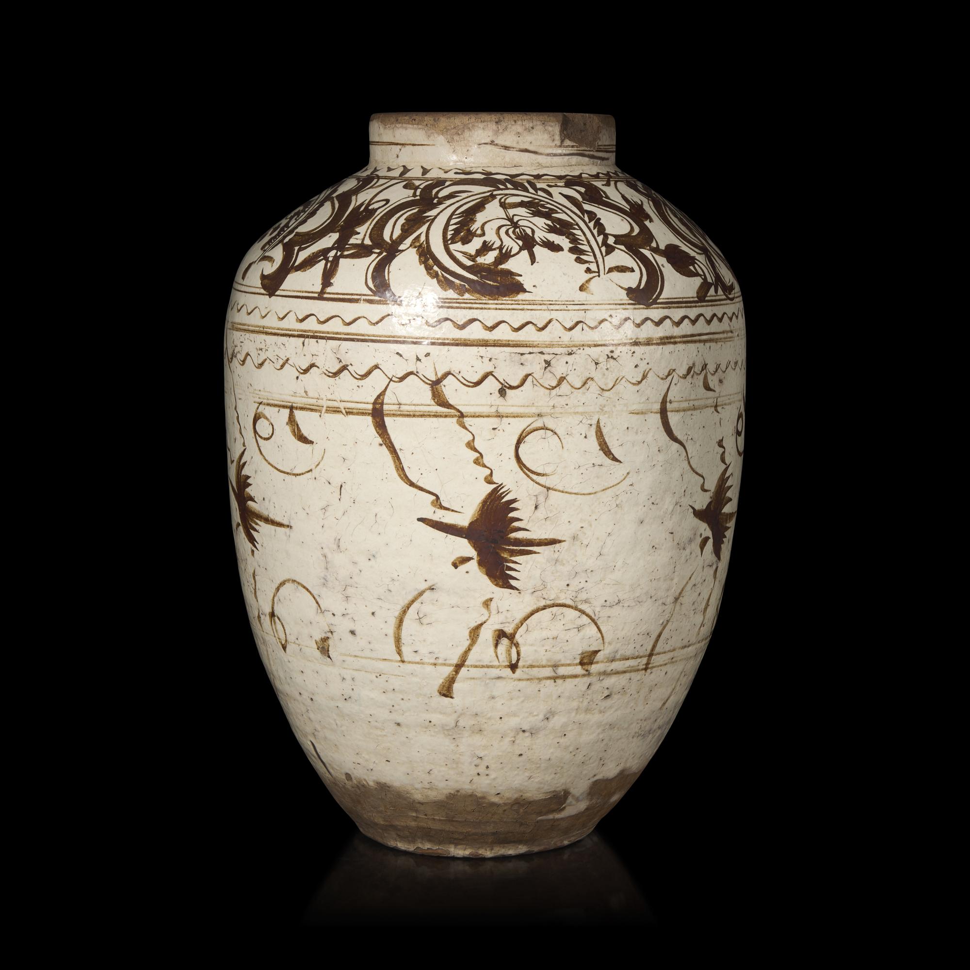A Very Large Chinese Cizhou Iron Brown-Decorated Storage Jar, Late Ming Dynasty — 明晚期 磁州窯大罐