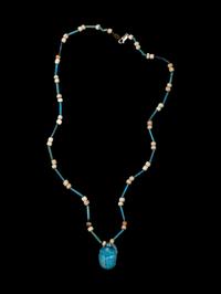 An Egyptian Faience Scarab Necklace