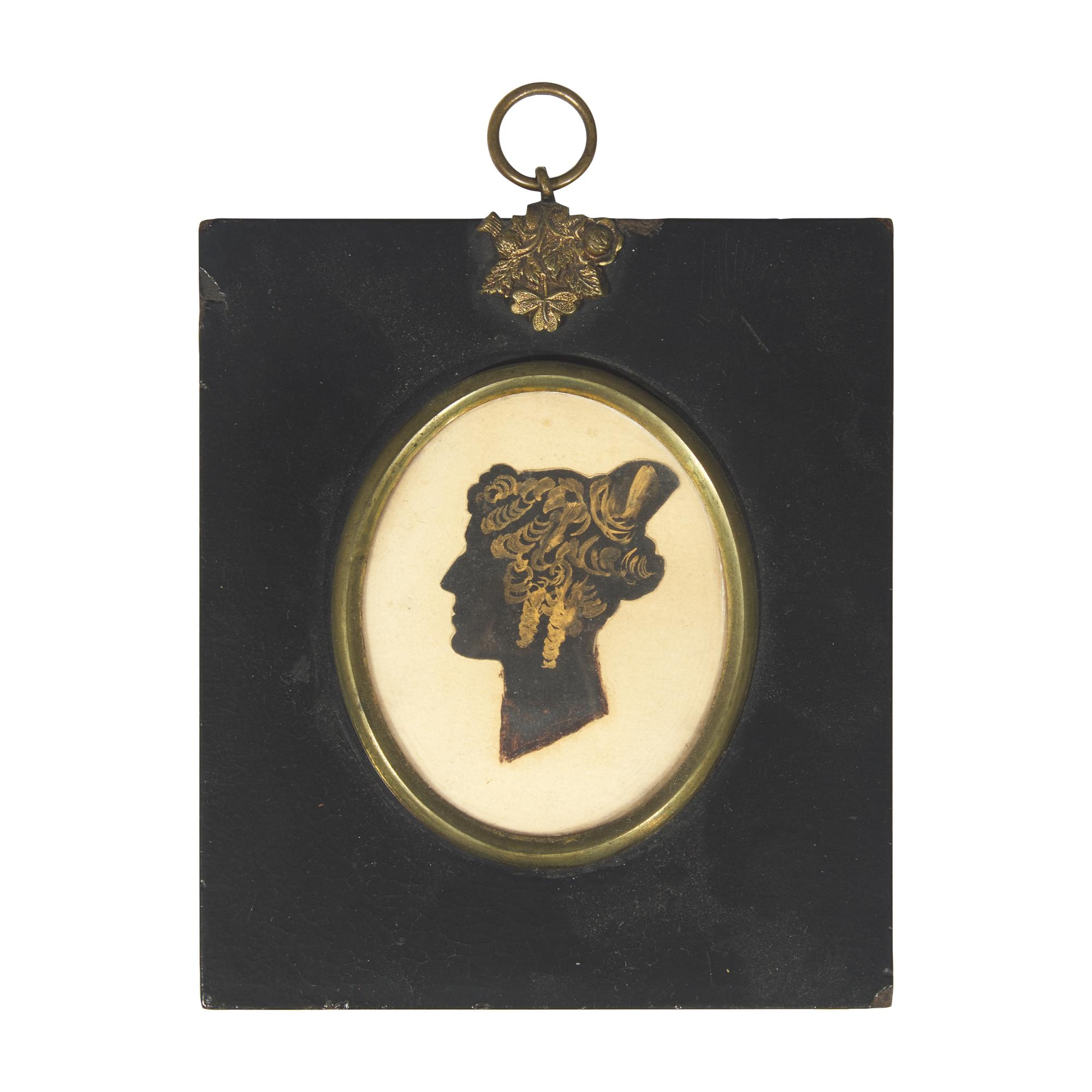 Anglo-American School 19th Century, A Profile Silhouette Portrait Miniature of a Lady