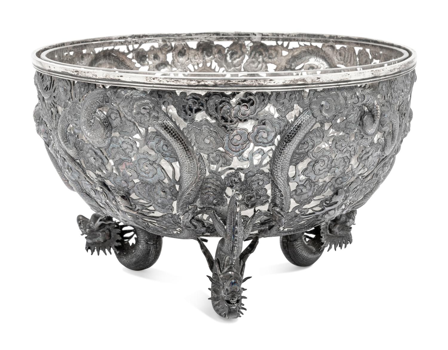 A Chinese Export Silver Punch Bowl