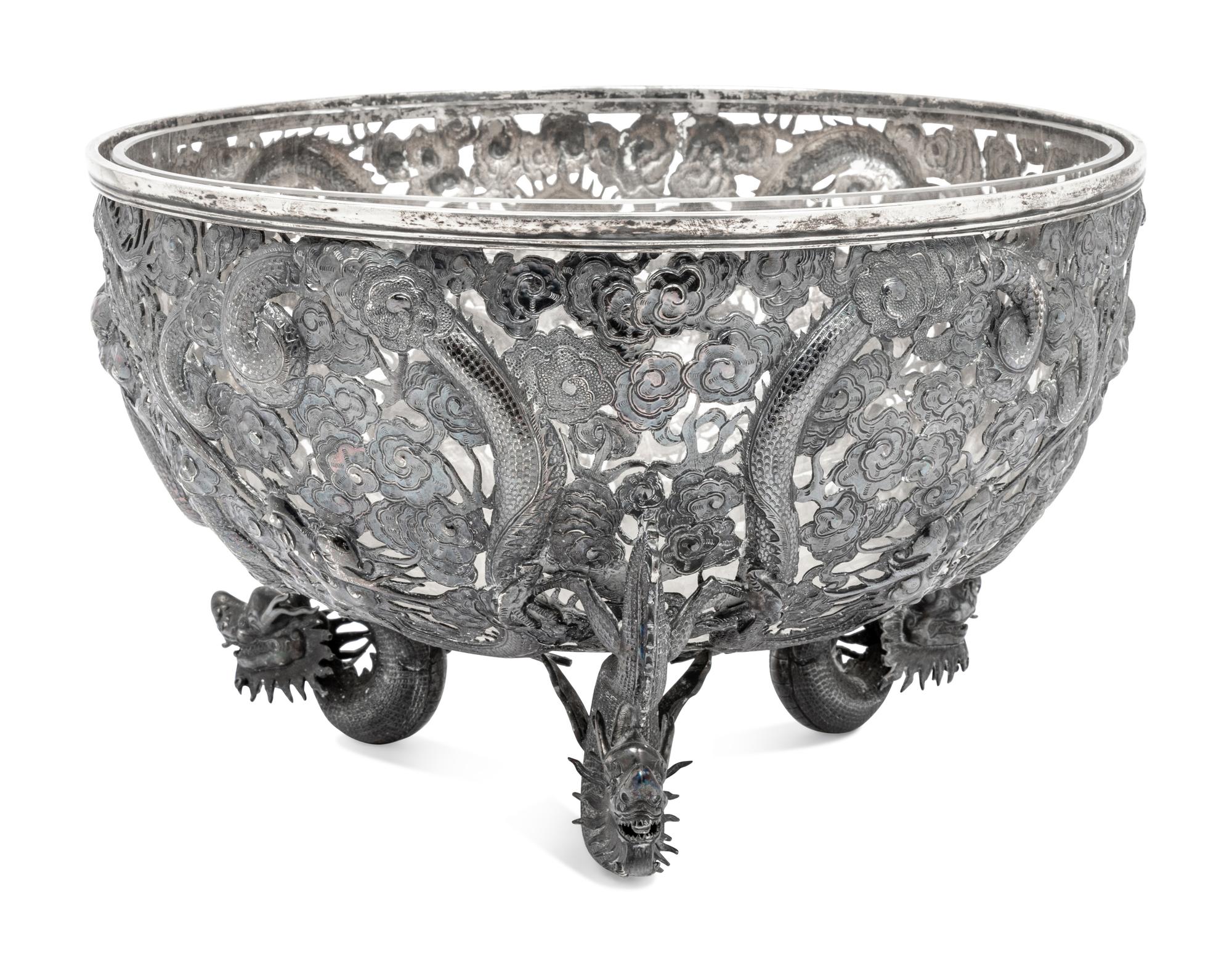 A Chinese Export Silver Punch Bowl