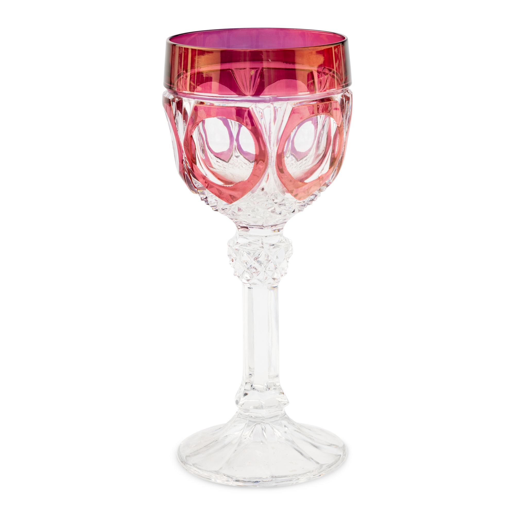 A Set of Eighteen Ruby and Cut-to-Clear Glass Hock Wines in the Napoleon Pattern