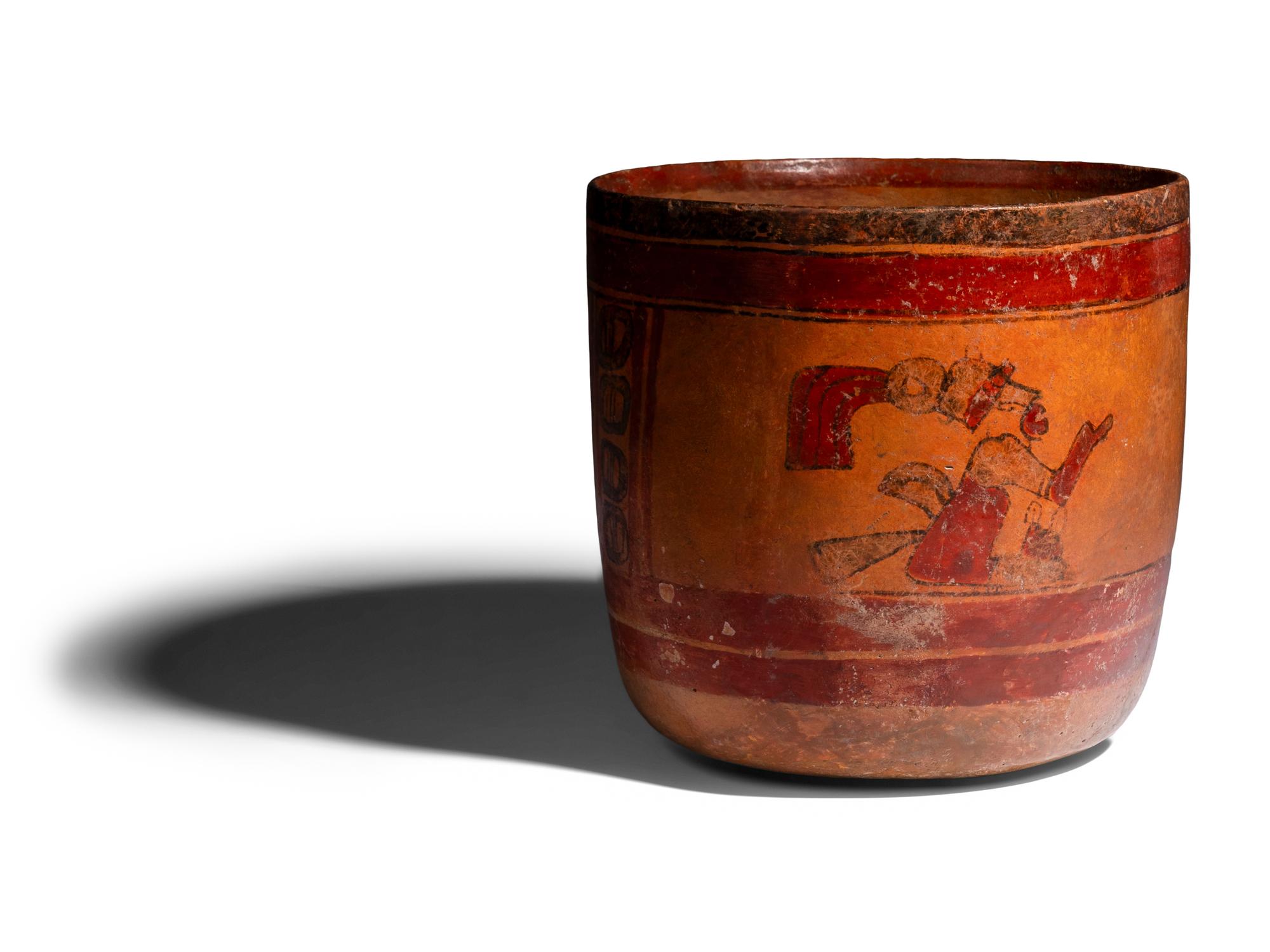 A Maya Polychrome Cylinder Vessel