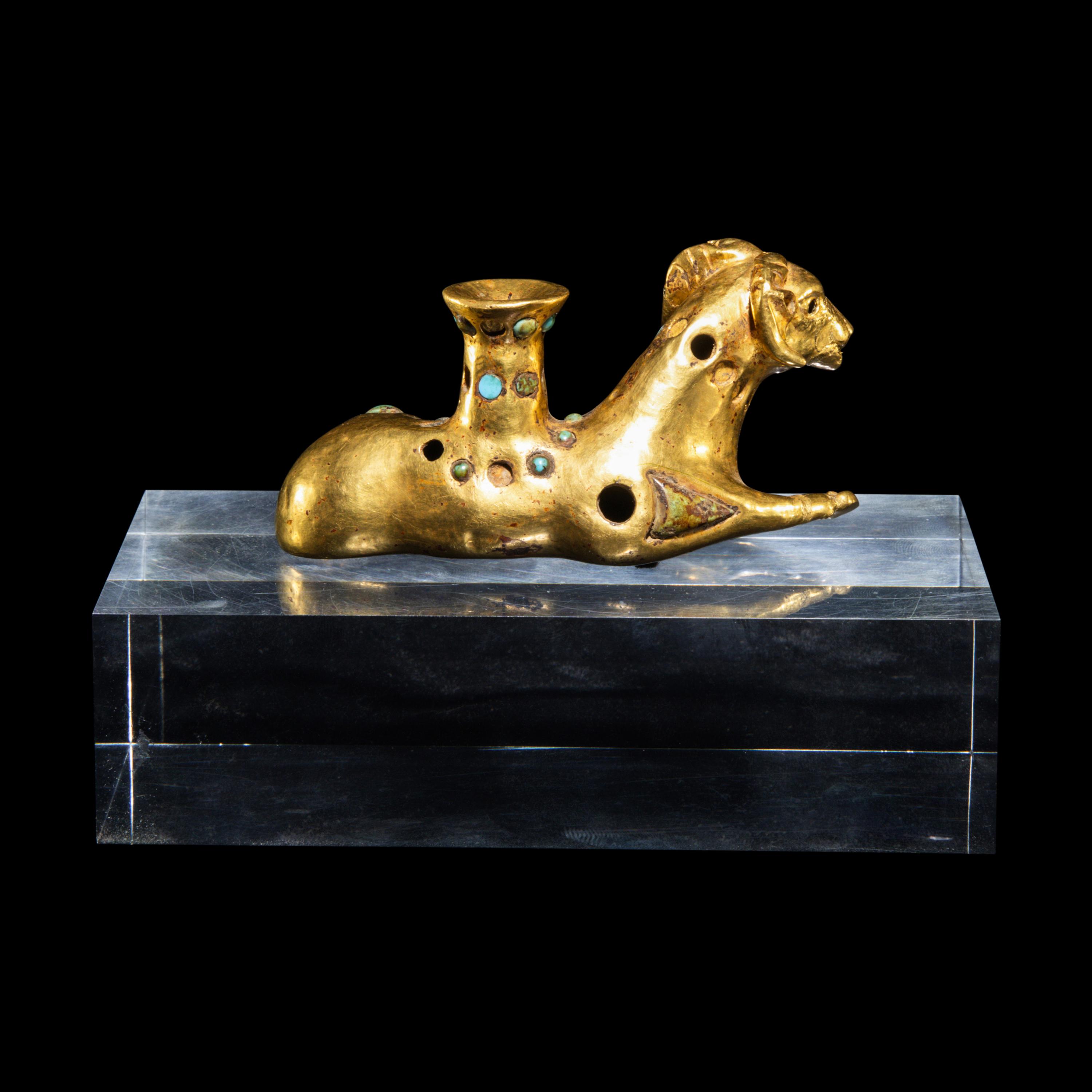 A Eurasian Gold and Turquoise Inlay Vessel in the form of a Recumbent Ram