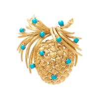 YELLOW GOLD AND TURQUOISE PINECONE BROOCH