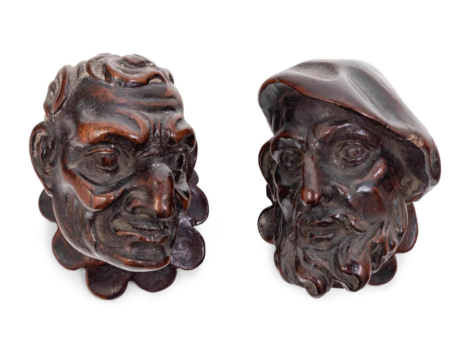 Two Continental Carved Wood Busts